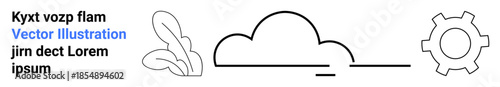 Cloud, gear, and leaf elements balancing nature, technology, and progress. Ideal for sustainability, innovation, tech development, eco-friendly topics modernization creative solutions simple