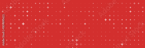 Seamless background pattern of evenly spaced white snowflakes of different sizes and opacity.  illustration on red background with stars