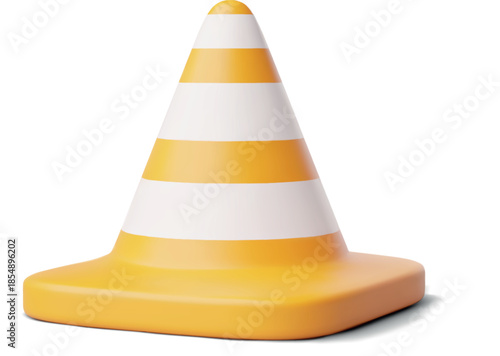 Traffic cone warning barrier, 3D vector orange with white stripes road traffic cone, realistic repair tool, caution sign