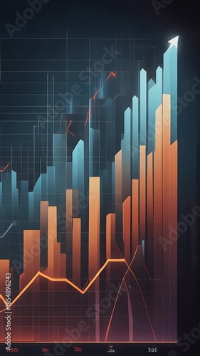 Abstract 3D bar graph representing financial growth and data analysis, with an upward trend line and a dark, futuristic background