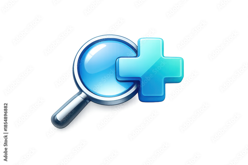 Obraz premium Zoom In Sign on a transparent background; Blue Plus Magnifying Glass