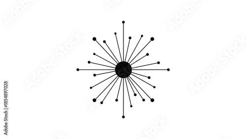 Minimal Black Radial Network Hub with Connected Dots Abstract Illustration