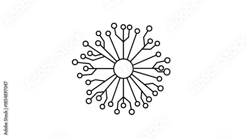 Abstract Radial Network Icon with Connected Nodes Minimal Line Illustration