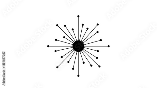 Minimal Black Radial Network Hub with Connected Dots Abstract Illustration