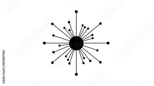 Minimal Black Radial Network Hub with Connected Dots Abstract Illustration