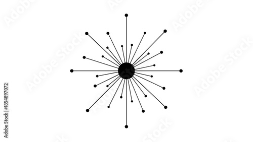 Minimal Black Radial Network Hub with Connected Dots Abstract Illustration