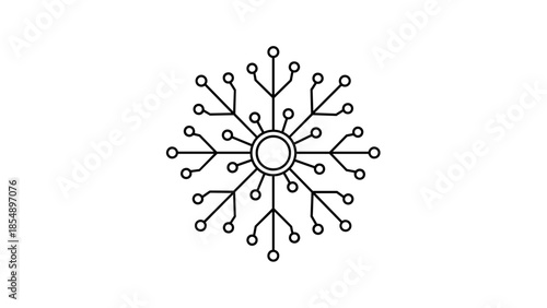 Abstract Radial Network Icon with Connected Nodes Minimal Line Illustration