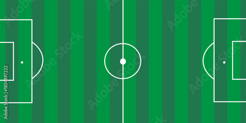Ball on soccer field top view, football pitch view from above, poster with space for text, vector