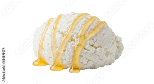 White ice cream scoop with dripping honey on black