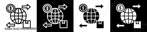 Global Trade Icon Set In Black And White Filled Style Collection 
