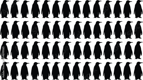 Penguin silhouette grid, black vector penguins, wildlife pattern, animal repetition, symmetrical layout, nature icon set, minimal bird design