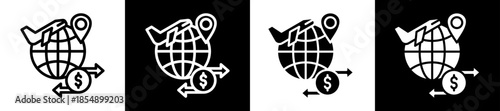 Overseas Trade Icon Set In Black And White Filled Style Collection 