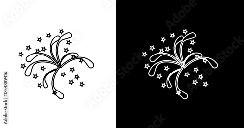 black and white illustration of fireworks icon 