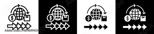 Trade Flow Icon Set In Black And White Filled Style Collection 