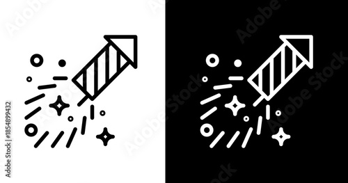 black and white illustration of fireworks icon 