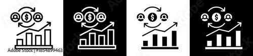 Market Exchange Icon Set In Black And White Filled Style Collection 