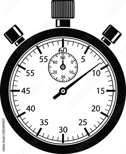 Classic analog stopwatch illustration showing precise time measurement, countdown accuracy, sports timing concept, mechanical chronograph design, and professional timing device.