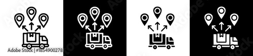 Cargo Distribution Icon Set In Black And White Filled Style Collection 