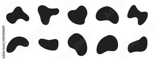 Random blob circles silhouette icon set. An arrangement of black organic shapes. Isolated on a white background.