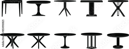 Set of Table Silhouettes Vector Icons Collection of Different Modern and Classic Furniture Designs for Interior Layout Plans and Home Decor Projects.