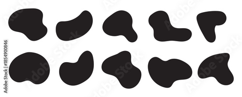 Organic shape round form set. Liquid organic blob. Abstract organic blob shapes vector irregular figures isolated on transparent background. Black cube drops. Various shapes of irregular blobs
