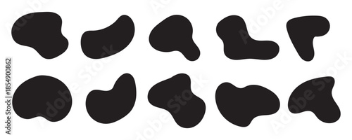 Organic black blobs of irregular shape. Abstract blotch, inkblot and pebble silhouettes, simple liquid amorphous elements. Organic blob shapes collection