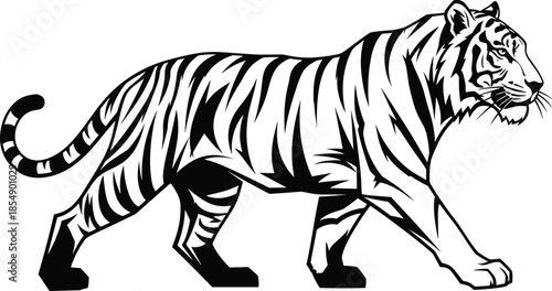 Wallpaper Mural Stylized Black and White Tiger Illustration Walking, Featuring Bold Stripes and Strong Lines, Ideal for Mascot Logos and Wildlife Design Torontodigital.ca