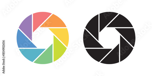 Colors lens aperture icon. Camera shutter lens icon vector isolated on transparent background. Photo camera lens diaphragm, aperture focus, animated film video objective opening and zoom snap for app.