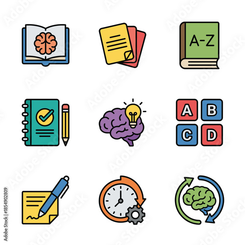 Cognitive Science and Mental Health Concept Icons Featuring Brain Functions Idea Generation Education and Psychology Symbols