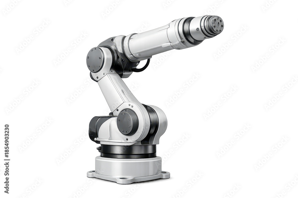 Fototapeta premium Industrial robotic arm on a transparent background product rendering.