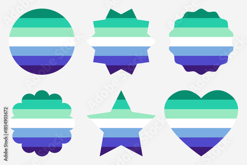 Gay Men pride flag colors shape set vector illustration.LGBTQ+ community.Gay Men pride seven stripes flag colors.
