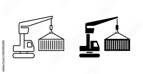 Crane Loading Shipping Container Icon for Logistics and Cargo Operations