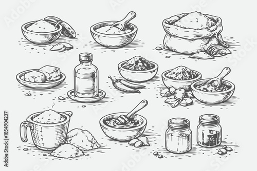 Hand Drawn Small Portion Food Ingredients Sketch Vector Set
