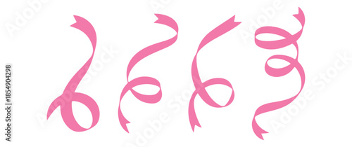 Set of Pink Curly Ribbons and Festive Streamers Vector Illustration for Party Decorations and Celebratory Greeting Cards.
