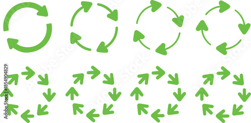 Multiple sets of green circular arrows indicating refresh, reload, or recycling on a clean white background
