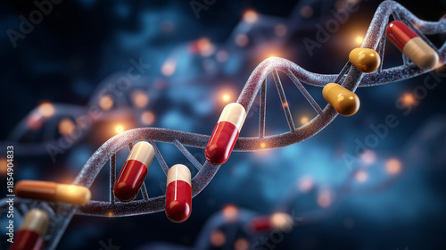 Wallpaper Mural Abstract medical visualization of drug interaction pathway through human biological system, pharmaceutical journey, therapeutic route, systemic delivery, with copy space Torontodigital.ca