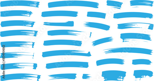 Numerous blue hand painted brush strokes of varying lengths and textures create a versatile design collection