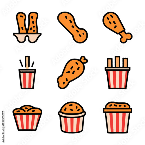 Assorted fast food items Vector on white background