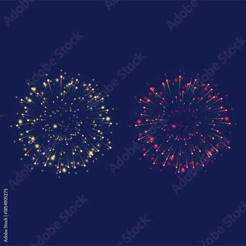 Colorful Firework Burst Vector Illustration for New Year Celebration, Festive Sparkle and Star Graphic Element, Vibrant Holiday Party Design Isolated on White.