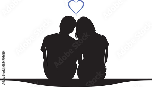 Loving couple sitting together under heart symbol