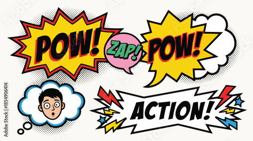 Dynamic Vector Collection of Comic Book Speech Bubbles with Explosive Exclamations and Thought Bubbles in Vibrant Pop Art Style