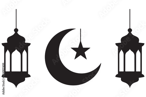 Islamic crescent moon star and lantern silhouette
