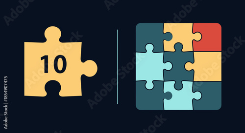 Jigsaw Puzzle Piece with Number Ten.