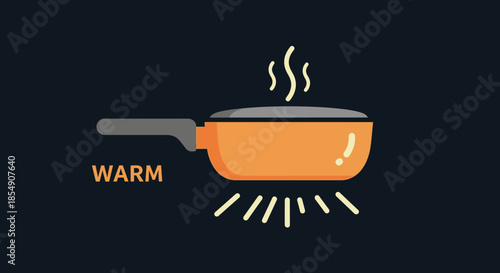 Orange Saucepan Heating on Stovetop Illustration.
