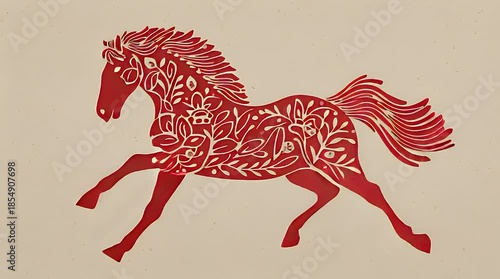 Traditional Red Paper Cut Art of Horse Animation on Paper Background: Chinese New Year 2026 Video.