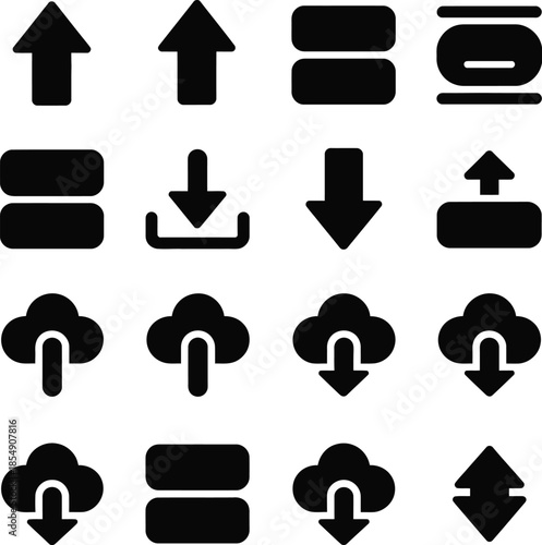 Cloud computing and data transfer line icon set for web and mobile UI