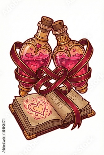 Enchanting Illustration Enchanting Illustration of Love Potions and Magic Book with Heart Motif Heart Motif high quality interior composition created for commercial lifestyle and editorial