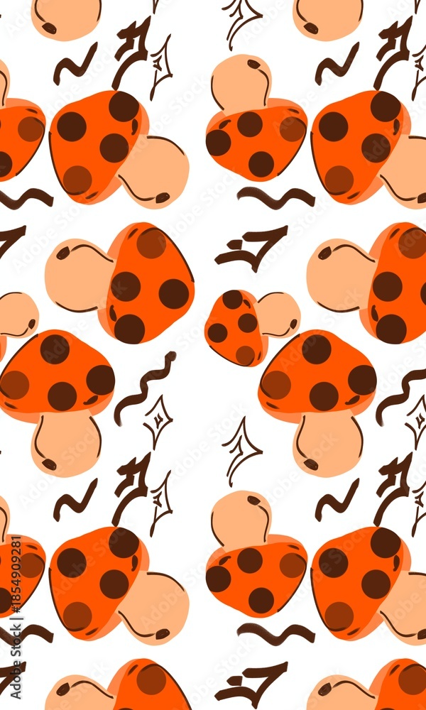 Obraz premium Hand Drawn Mushroom Seamless Pattern Design