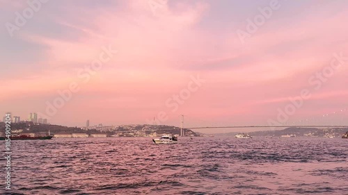 Istanbul Bosphorus With Pink Sunset