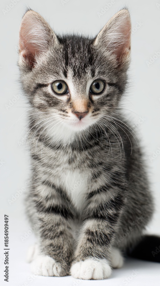 Obraz premium cute kitten studio portrait, white background, professional lighting, clean minimal composition, vertical